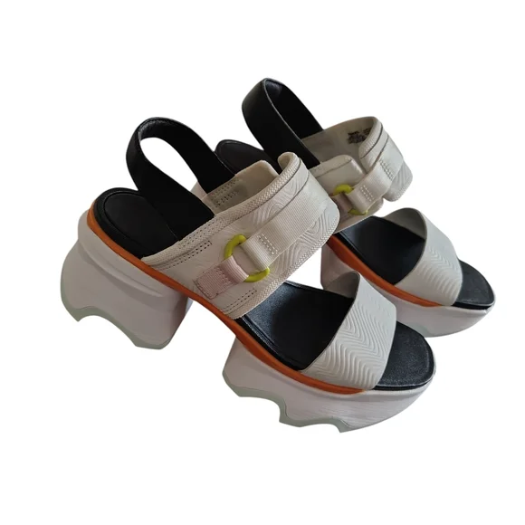Sorel Women's Kinetic Y-Strap High SZ 8.5- White Orange Wedge Sandals R21 - Picture 1 of 9